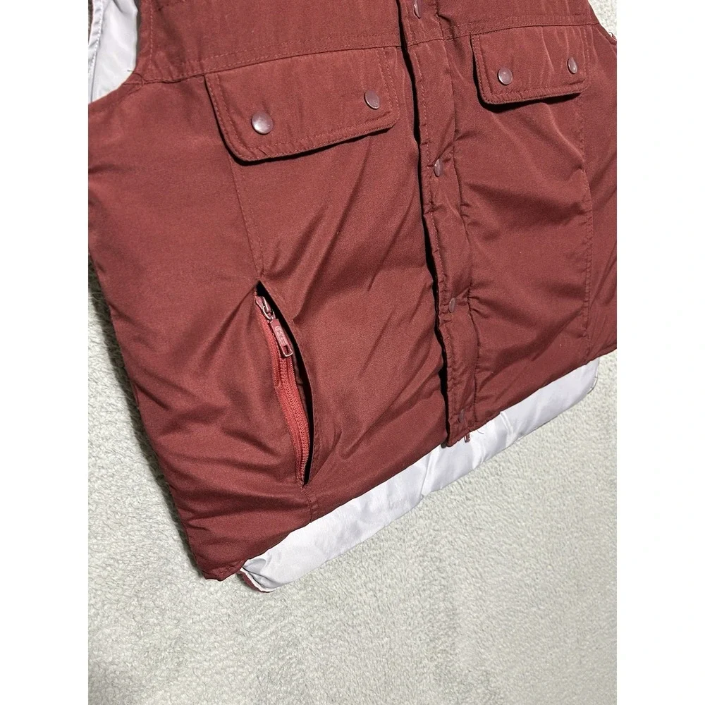 Vintage 70s Sears Mens Store Duck‎ Down L Brown Puffer Vest Snap Pockets Rancher